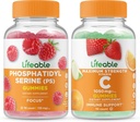 Phosphatidylsérine (PS) et vitamine C 1050mg, Gummies Bundle - Grande dégustation, supplément de vitamine, sans gluten, sans OGM, gummy à croquer