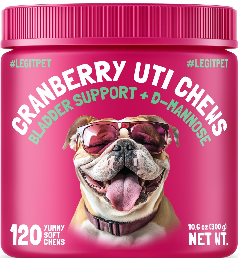 Cranberry UTI Chews for Dogs Bladder Support + D-Mannose soutient le rein Urinary Tract and Bladder Health Natural Cranberry Wellness Supplement Immune System Booster Natural Pet Antioxydant 120 Chews
