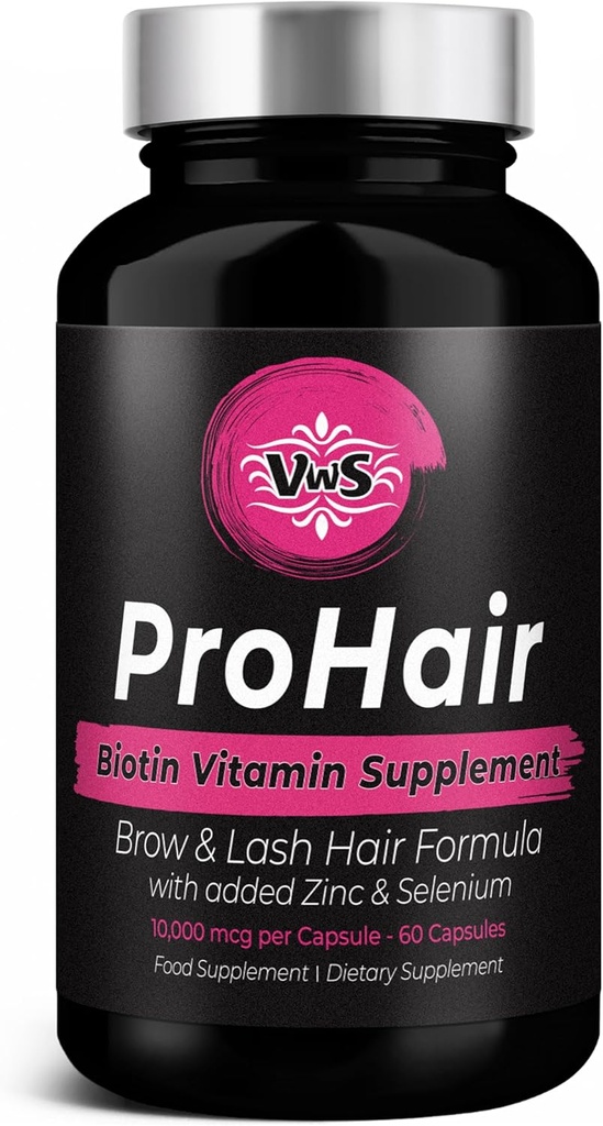 VWS Biotin 10,000 mcg Dietary Supplement w/Zinc & Selenium to Promote Thicker Hair Growth, Stronger Nails & Healthy Skin for Women and Men, 60 Vegan Capsules