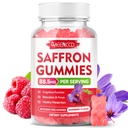 MEENCCD Saffron Gummies for Kids & Adults - Saffron Supplements with Magnesium, L-Theanine, Rhodiola, Sugar-Free, Raspberry Flavor, 60 Count