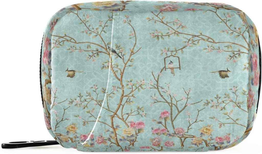 Pill Case Flower Birds Pill Box 7 Day Pill Case Bag Travel Pill Organizer Bag with Zipper Portable Weekly Case Compact Size for Vitamin Supplement Holder