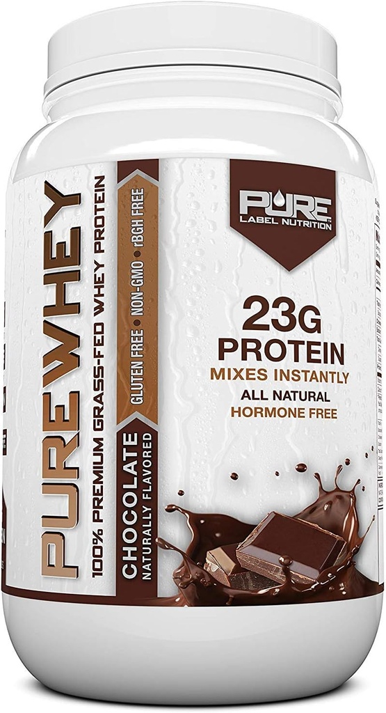 Pure Etiquette Nutrition 100% herbe-feed, Chocolate Whey Concentrate Protein Powder (24g) avec les acides aminés essentiels, pour la récupération avant et après l'entraînement et le renforcement musculaire, faibles graisses et faibles glucides - 2lbs