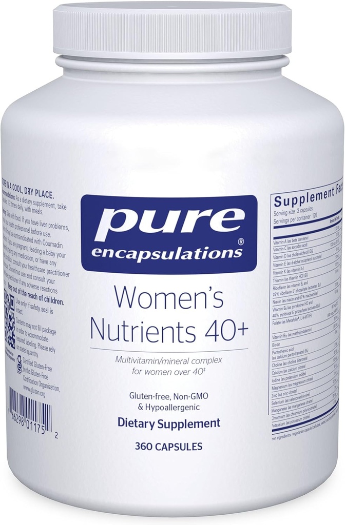 Encapsulations pures Nutriments pour femmes 40+ - Multivitamines pour les femmes de plus de 40 ans pour soutenir la santé urinaire, la santé des cellules mammaires et l'intégrité des yeux* - avec vitamine C, E et A - 360 capsules