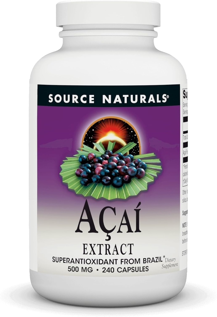 Source Naturals Acai Extract, Superantioxydant du Brésil* - 500 mg - 240 Capsules végétariennes