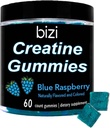 Bizi Creatine Gummys pour les hommes et les femmes - 1g de créatine monohydraté par gummy - Pastèque Flavor - entraînement, croissance musculaire et supplément de récupération- Vegan & sans gluten (60 ct) (Blue Raspberry)