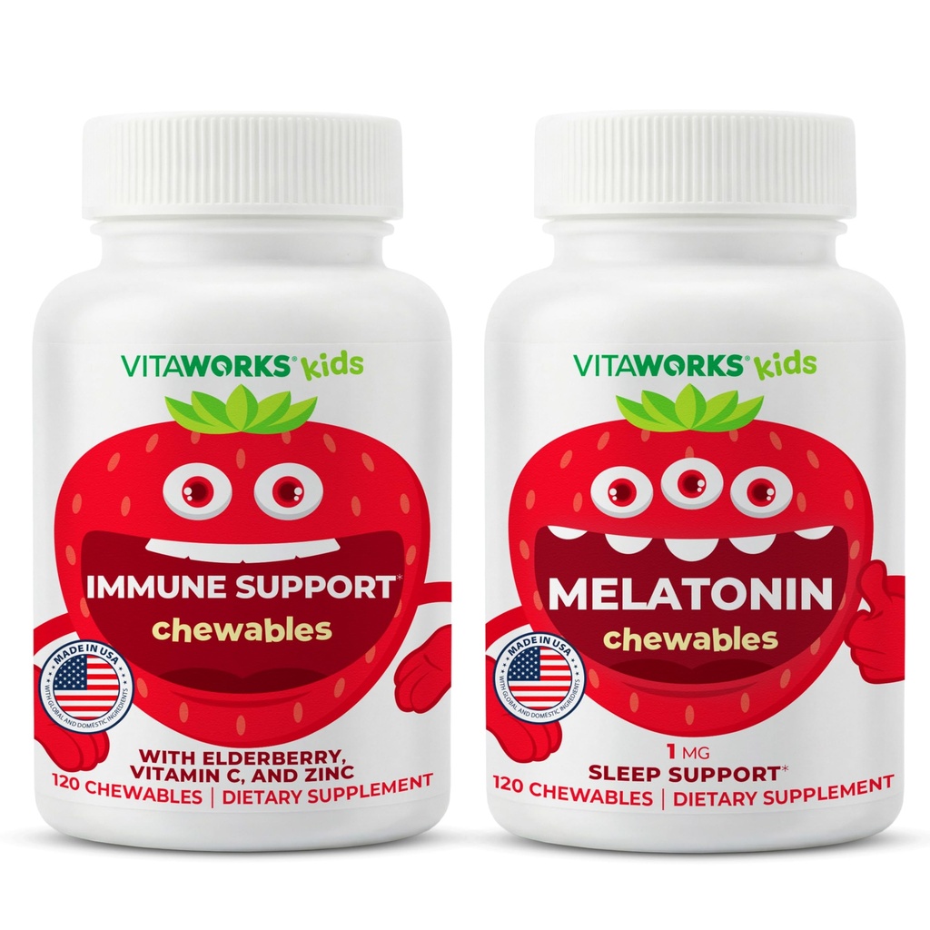 Kids Elderberry + Zinc + C Chewables + Melatonin 1mg Chewables Bundle
