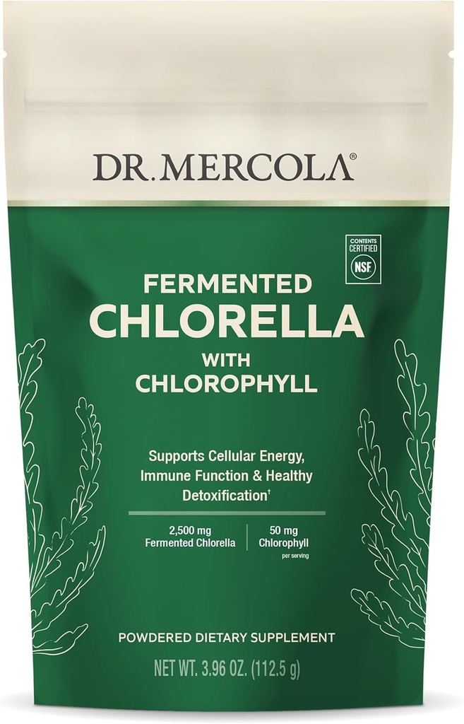 Dr. Mercola Fermented Chlorella en poudre de chlorophylle, 3,96 Oz. (112,5 g), 45 portions, soutient l'énergie cellulaire et la fonction immunitaire, non-OGM, NSF Contenu certifié