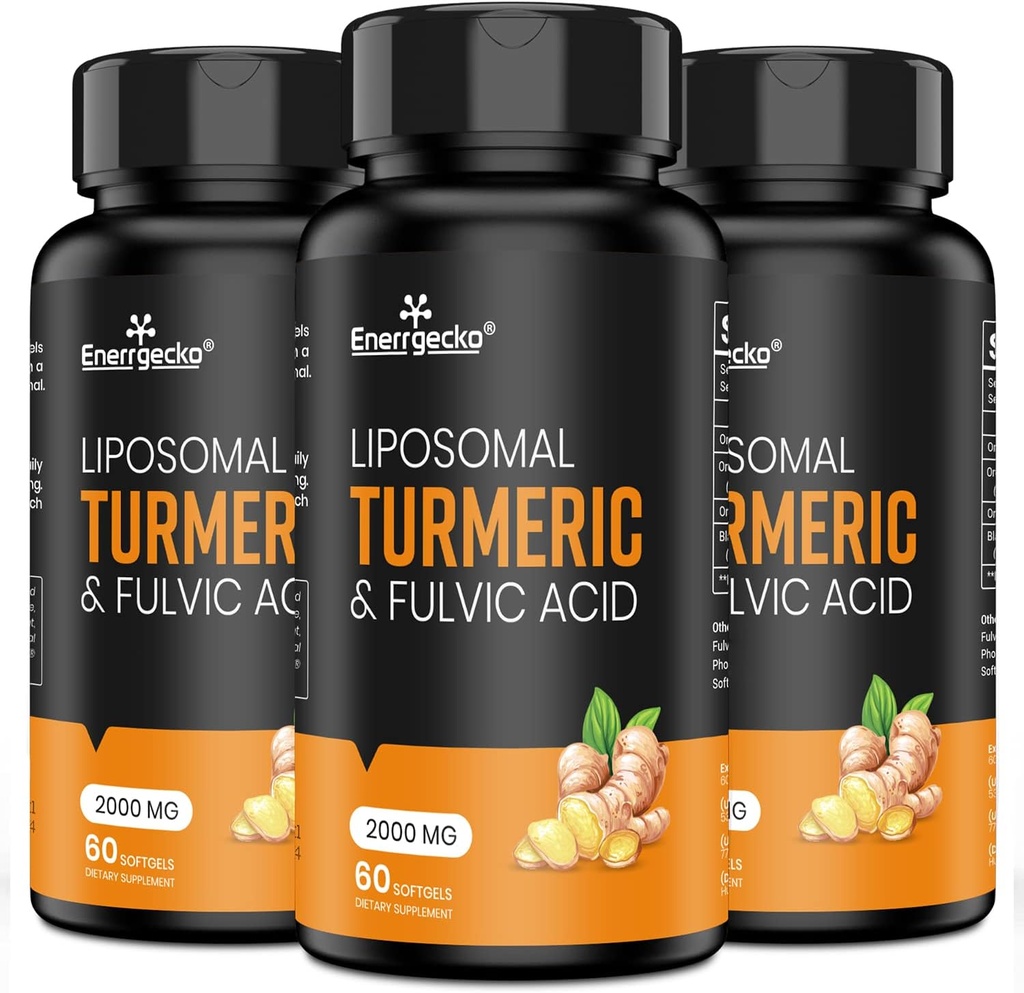 2000 mg Curcumine liposomique avec poivre noir et gingembre pour absorption supérieure avec acide fulvic et acide humique 180 Softgels - 3 mois d'approvisionnement
