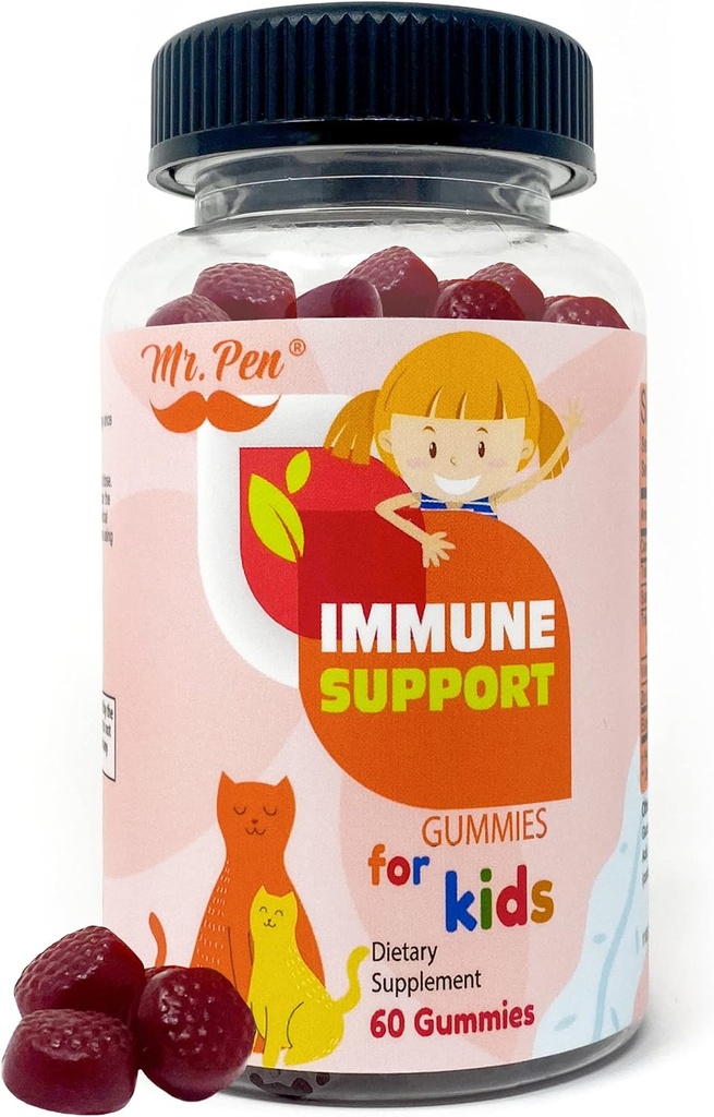 M. Pen Elderberry Vitamine C Gommies de zinc pour les enfants de 60 mois de compte de 2 mois d'approvisionnement de 4 ans et plus, Gommies de soutien immunitaire, faible teneur en sucre, non OGM, végétalien, sans gluten, pectines