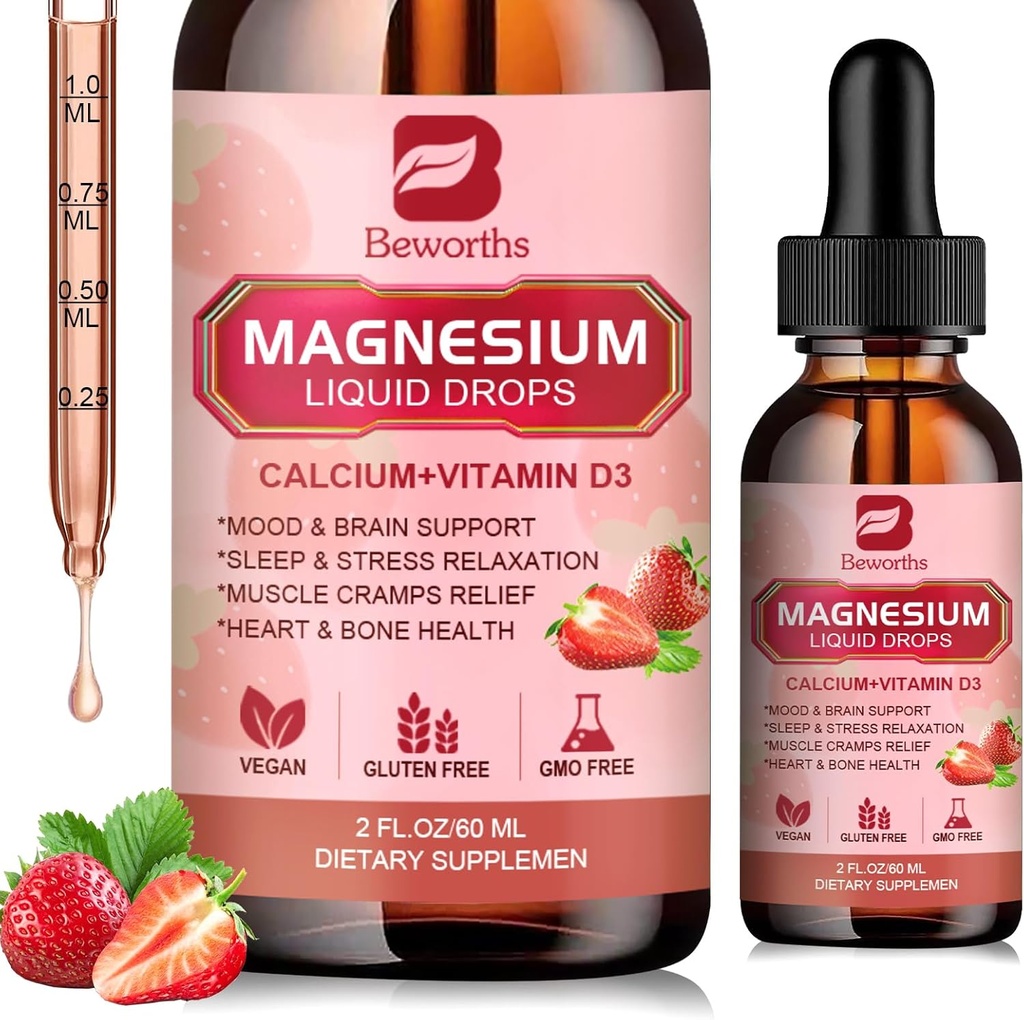 Magnésium Liquid Drop, Magnésium Glycinate Complément Complexe avec Taurate de Magnésium, Citrate, Calcium, Potassium, Vitamine, Zinc - Soutien Relaxation, Énergie et Santé Bowel