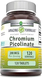 Formules étonnantes Supplément de picolinate de chrome 200 Mcg par portion