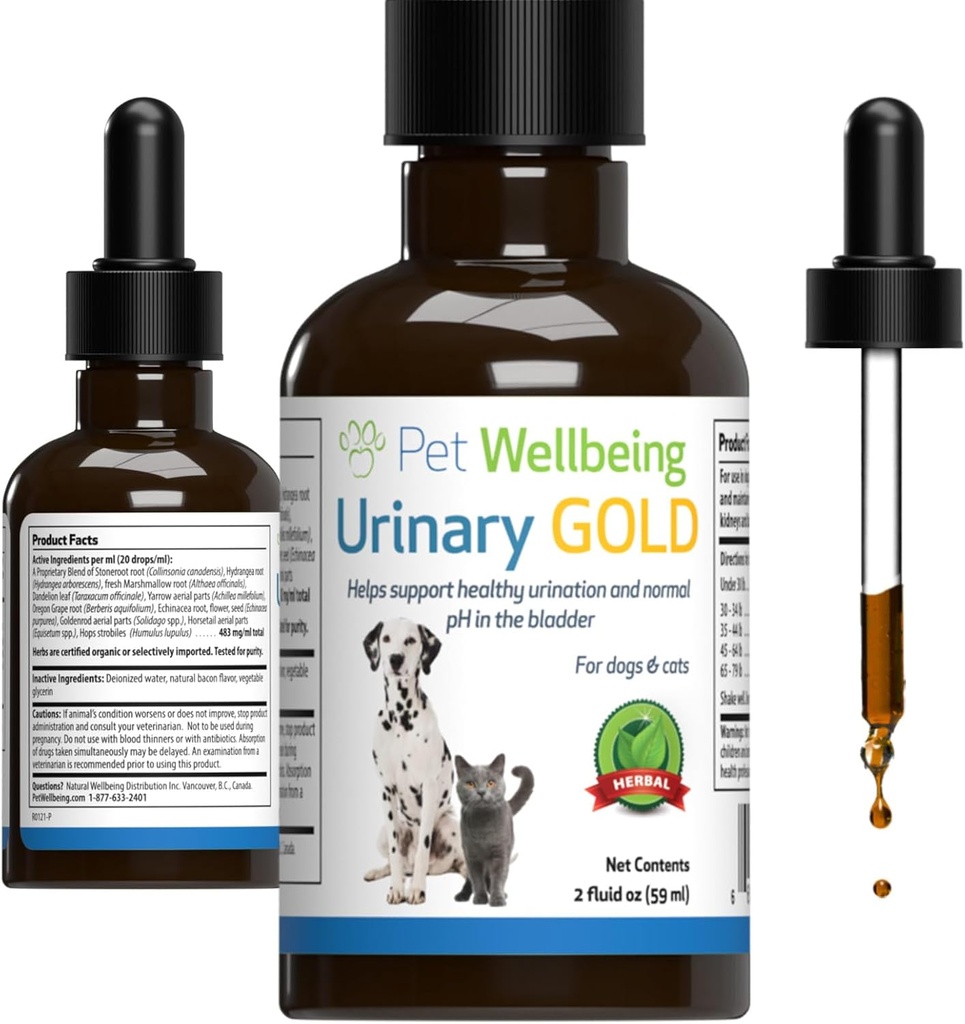 Animaux de compagnie Bien-être Urinaire Or pour chats - Multi-Herb Urinary Tract Support - Feline Bladder Santé et système urinaire Bien-être - Supplément de chat holistique - Formule liquide 2 oz (59ml)
