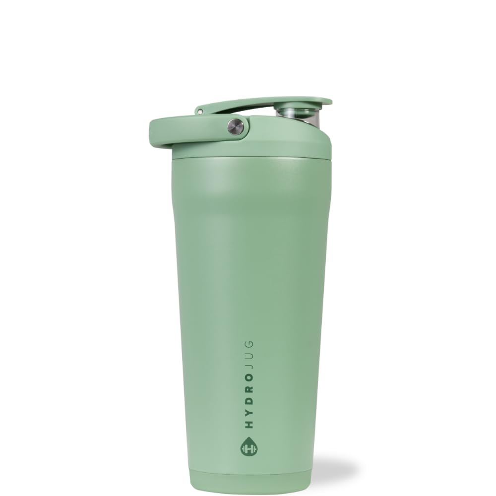 HydroJug 24 oz New Stainless Steel Shaker – Insulated, Leakproof, BPA-Free with Silent Mixing Grate – No Clumps, No Noise – Premium Shaker for Fitness, Sports & Everyday Use, Sage