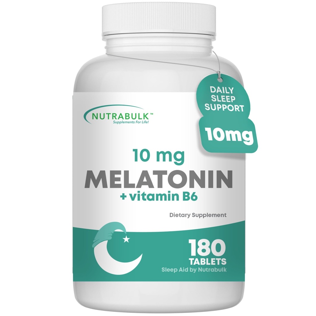 NutraBulk Mélatonine Comprimés – Sortie rapide Aide naturelle au sommeil nocturne pour adultes et enfants. (180 comprimés)