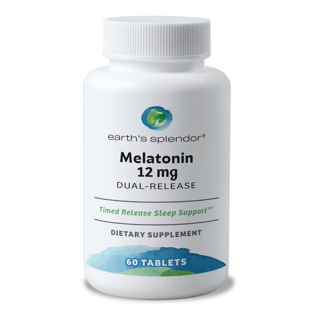 Splendeur de la Terre Melatonine 12 MG Bicouches comprimés, Supplément aide au sommeil, 60 Compte - 2 mois d'approvisionnement Melatonine