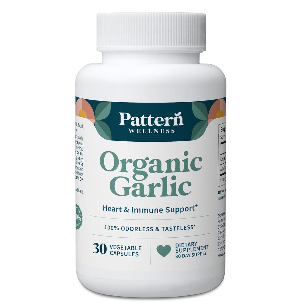Motif Wellness Orless Organic Ail – 1000mg – Immune, Circulatoire et Heart Health Support – Sans OGM et sans gluten – 30 Capsules Vegan