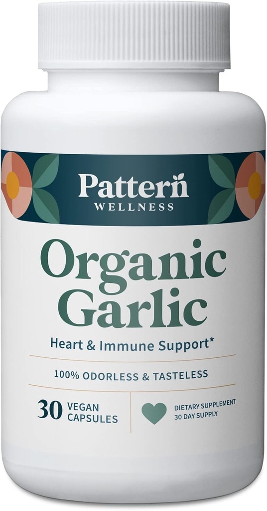Motif Wellness Orless Organic Ail – 1000mg – Immune, Circulatoire et Heart Health Support – Sans OGM et sans gluten – 30 Capsules Vegan