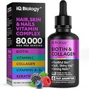 Biotine liquide pour la croissance des cheveux, de la peau et des ongles - 80.000 mcg Vitamines capillaires gouttes - Biotine extra force 5000mcg, collagène, kératine avec acide hyaluronique - Supplément multivitamine pour les femmes et les hommes - 2 fl oz