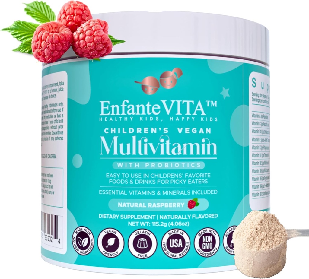 All in One Kids Vitamins, 90 Day Supply, Powder Multivitamin with Probiotics, Immune Support, Gut Health, Vegan D3, Sugar Free, Non GMO, Natural Flavor, Doctor Formulated, Daily Nutrition