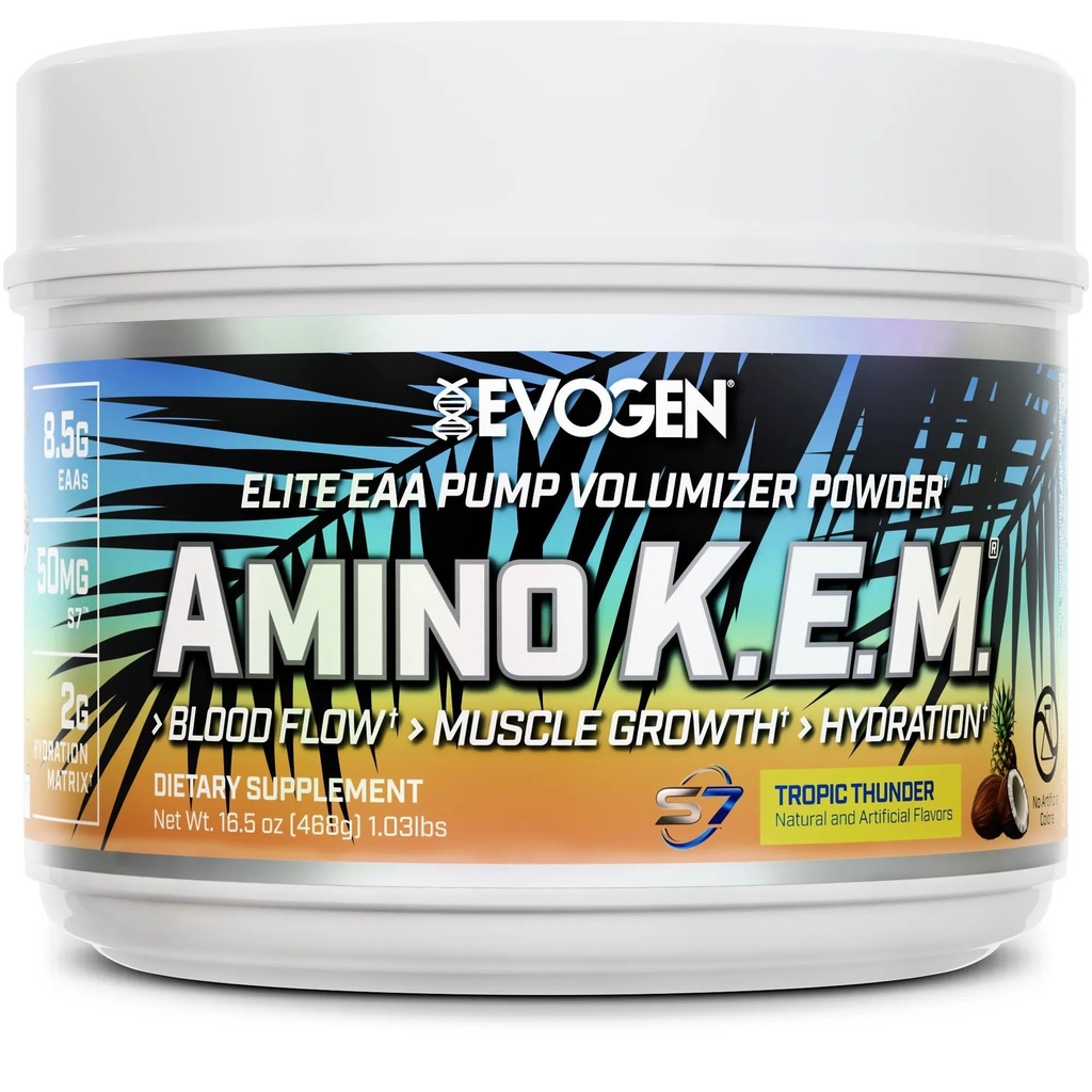 Evogen Amino K.E.M. - EAA & BCAA Volumizer de pompe à poudre BCAAs Amino Acides Supplément pour le flux sanguin, la croissance musculaire et l'hydratation