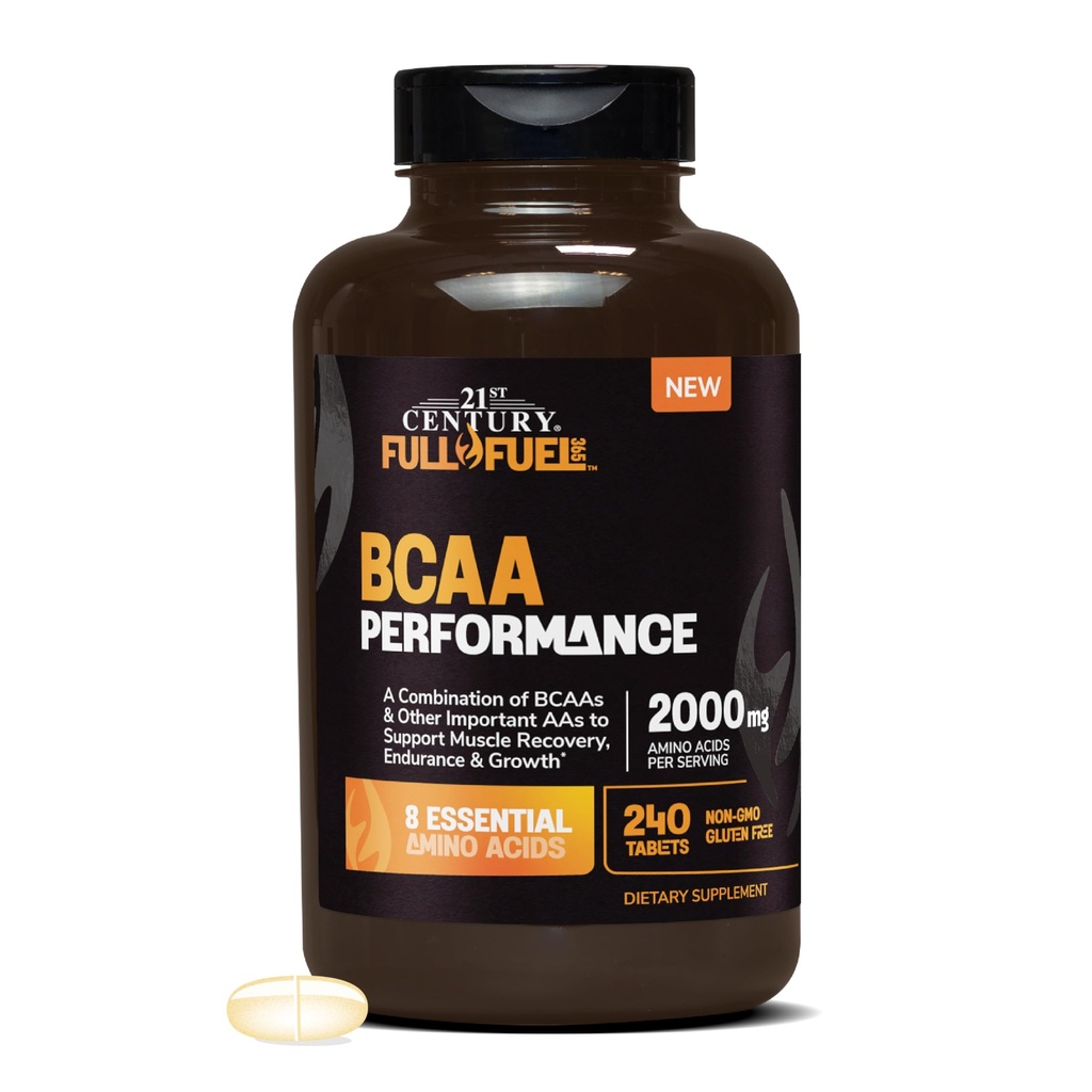 21st Century Full Fuel 365 BCAA Performance, 2000mg Par service, 240 Compte, sans gluten et sans OGM, Amino Acides Supplément pour l'entraînement et le soutien musculaire