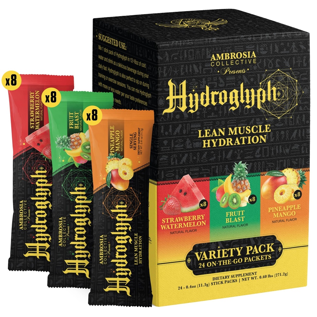 Poudre d'électrolytes à jeun Ambrosia : AEA Amino Acides, BCAA & HMB : hydratation sans sucre avec de l'eau de coco : végétalien, sans gluten : 24 packets à portion unique :