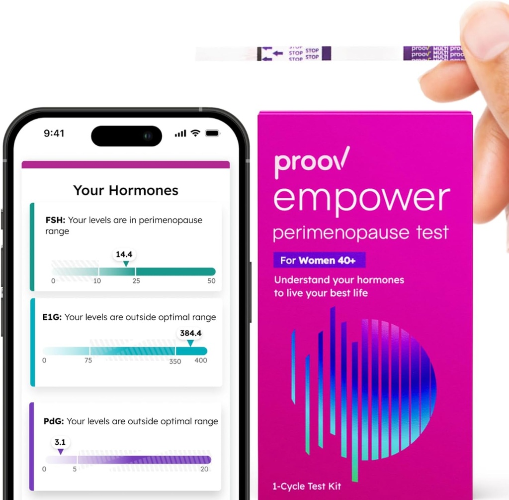 Proov - Empower Hormone Tracker at Home - for Women 30-40+ - Understand Your Hormone Balance & Perimenopause Stage - Measures FSH, LH, Estrogen & Progesterone - 1 Cycle Test Kit