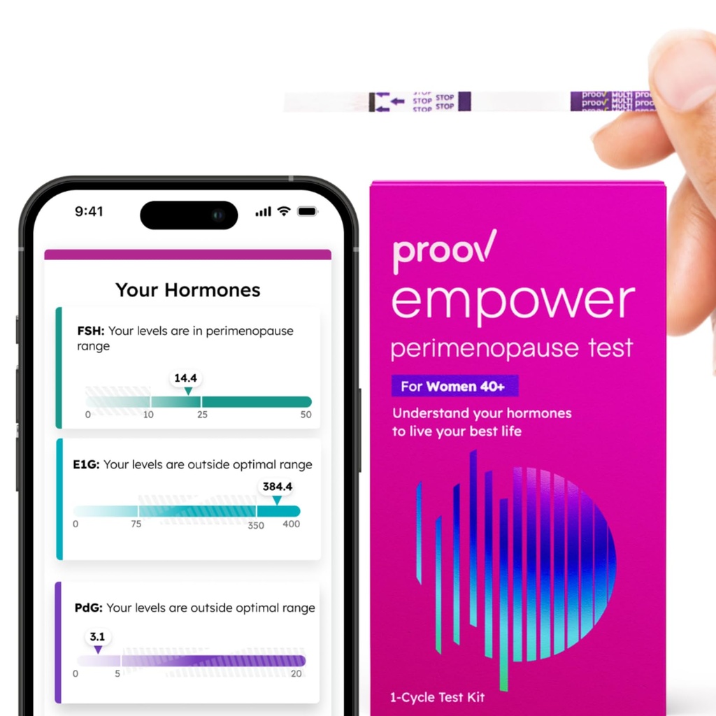 Proov - Empower Hormone Tracker at Home - pour les femmes 30-40+ - Comprendre votre équilibre hormonal et le stade périménopause - Mesures FSH, LH, Estrogen & Progesterone - 1 Cycle Test Kit