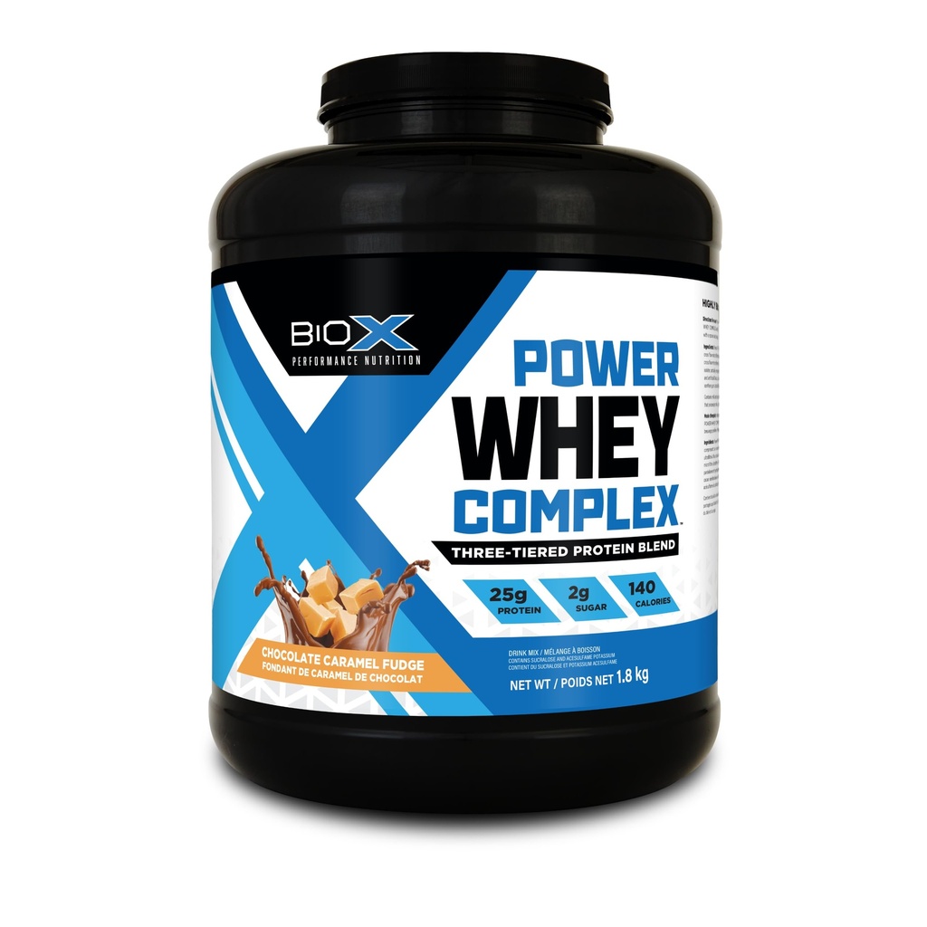 BioX Power Whey Complex | High Protein 100% Pure Whey Protein Powder | 25g Protein with Whey Concentrate, Whey Isolate, Hydrolyzed Whey | 52 Servings, 4LB (Chocolate Caramel Fudge)