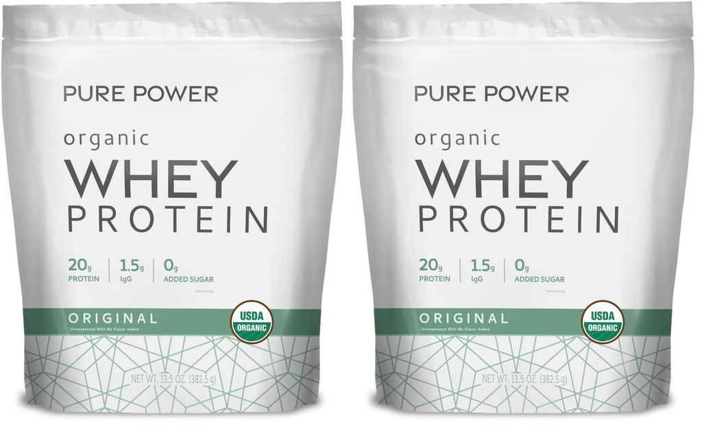Dr. Mercola Pure Power Organic Whey Protein - 20 g Protein - Supports Muscle Growth & Energy - Grass-Fed Whey Concentrate - 15 Servings (20.60 oz) - Original (Pack of 2)