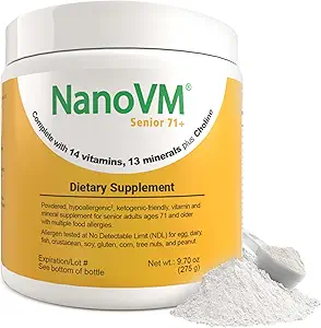 Senior 71+, Suppléments vitaminiques sans allergène, Poudre multivitamine non aromatisée avec 14 vitamines et 13 minéraux, Suppléments minéraux à faible teneur en glucides, 275g - Solace Nutrition