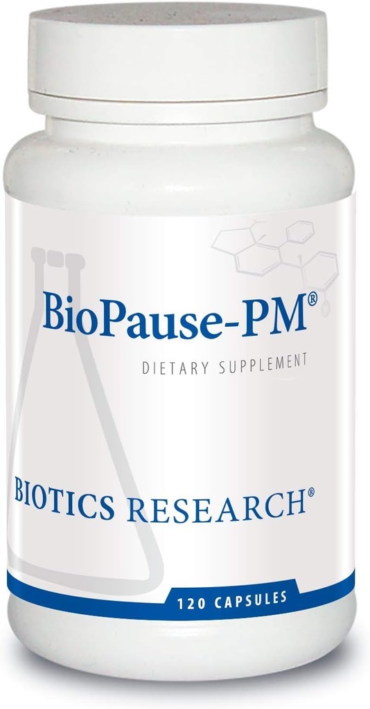 Recherche en biotique BioPause PM Night Time Ménopausal Support Hormonal Balance, Black Cohosh, Lemon Baume, Passionflower, favorise la relaxation et le calme, régule les rythmes circadiens, dorment régulièrement 120Caps