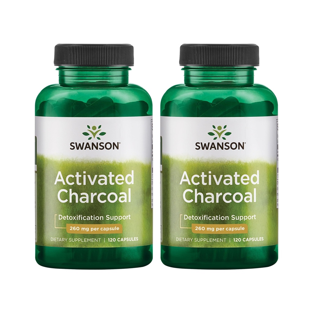 Swanson Activated Charcoal Digestive Support Supplement for Digestive-Comfort-Seeking Adults - 260 mg Per Capsule (120 Capsules, 520 mg Per Serving, 2 Pack)