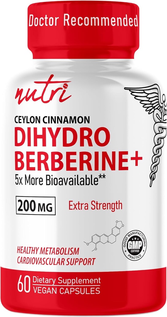 Nature's Fusions Dihydroberberine Supplément 200mg 60 Capsules - avec Ceylan Cinnamon, 5X plus efficace que les suppléments Berberine HCL - Nutri