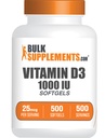 BulkSupplements.com Vitamin D3 1000IU Softgels - Cholecalciferol, D3 Supplement, Vitamin D 1000 IU - 1 Vitamin D3 Softgel (25mcg of Vitamin D) per Serving, 500 Count (Pack of 1)