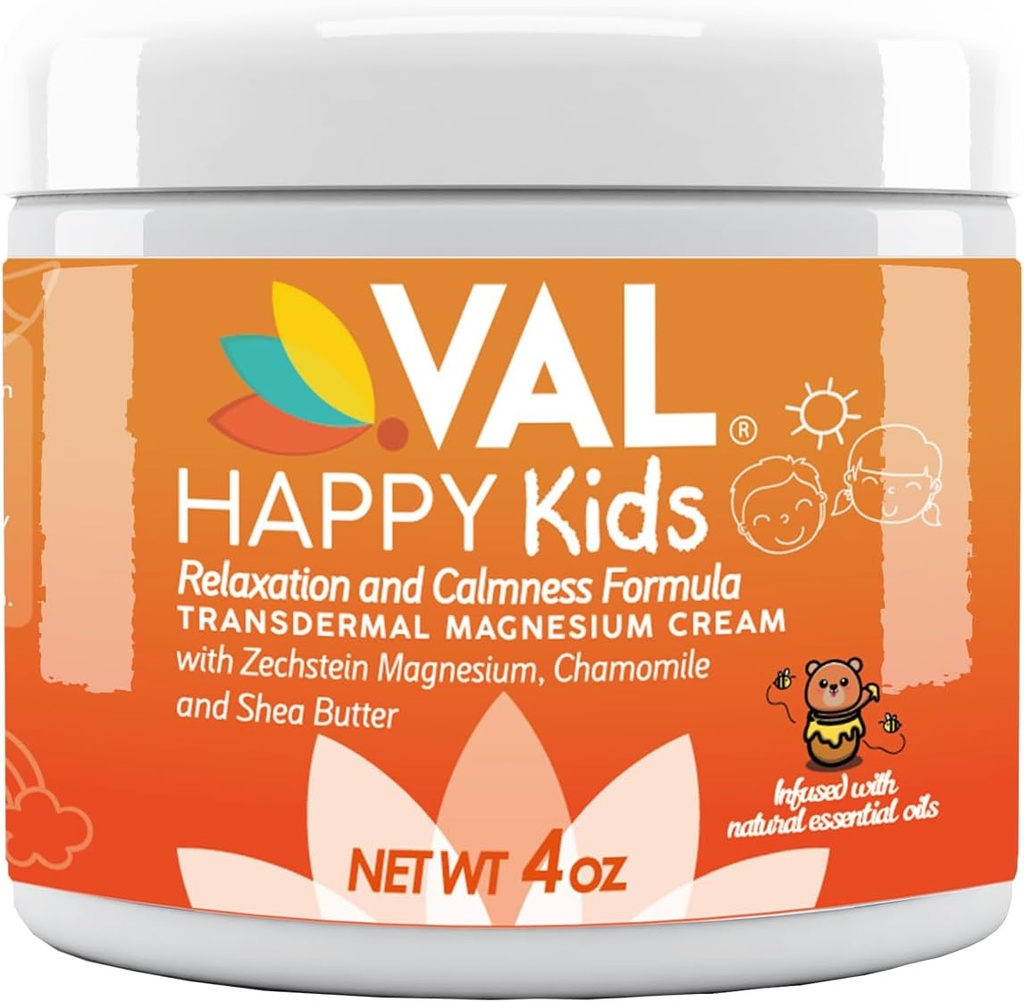 VAL Magnesium Cream for Kids | Relaxation for Daytime & Bedtime Routine | Gentle Zechstein Magnesium Chloride | Calm & Mood Support | with Chamomile, Shea Butter & Essential Oils | USA Made | 4oz