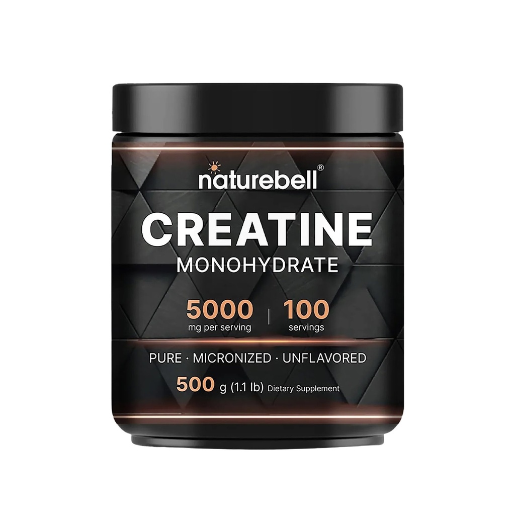 NatureBell Poudre monohydratée de créatine - 500g - Poudre micronisée - Fournit 5 000mg de créatine par portion - Soutien pré-entraînement ou post-entraînement* - Vegan & Keto Friendly - Non aromatisé