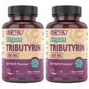 DEVA Vegan Tributyrine Supplément - Précurseur de Butyrate, Support de la barrière de Gut, Acide Butyrique, Capsules Vegan 500 MG, Support de Gut Leaky, Digestion, 90 Compte (paquet de 2)