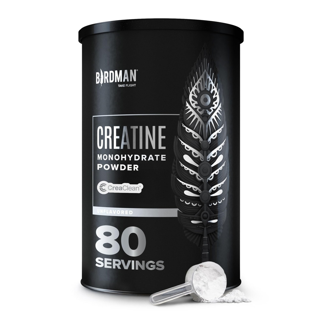 BIRDMAN poudre monohydratée de créatine micronisée, récupération des muscles, sans caféine, pré-entraînement de créatine, végétalien, après l'entraînement, sans gluten, sans sucre, 80 portions (5 grammes chacun)