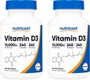 Nutricost Vitamine D3 10 000 UI, 240 capsules de gel doux (2 bouteilles)