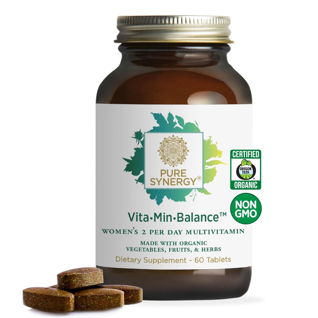 Multivitamine PURE SYNERGY Vita·Min·Balance de multivitamine pour les femmes avec de l'acier de femmes de Multivitamine quotidienne faite avec des aliments entiers organiques de l'énergie équilibrée et support de stress (60 comprimés)