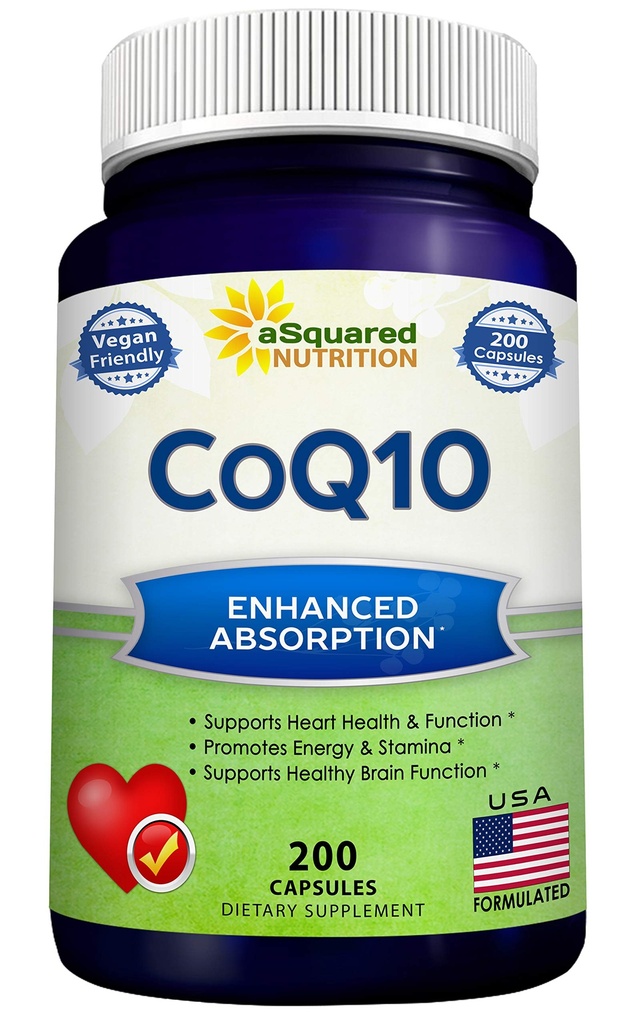 aSquared Nutrition CoQ10 (400mg Max Strength, 200 Capsules) - Haute absorption Vegan Coenzyme Q10 poudre - supplément d'ubiquinone pilules, extra antioxydant CO Q-10 comprimés de vitamine Coq 10 400 mg
