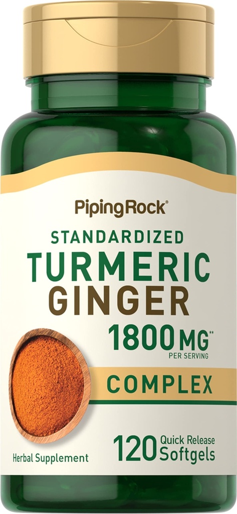 Piping Rock Turmeric et Ginger Supplément de 120 capsules Softgel avec extrait de poivre noir