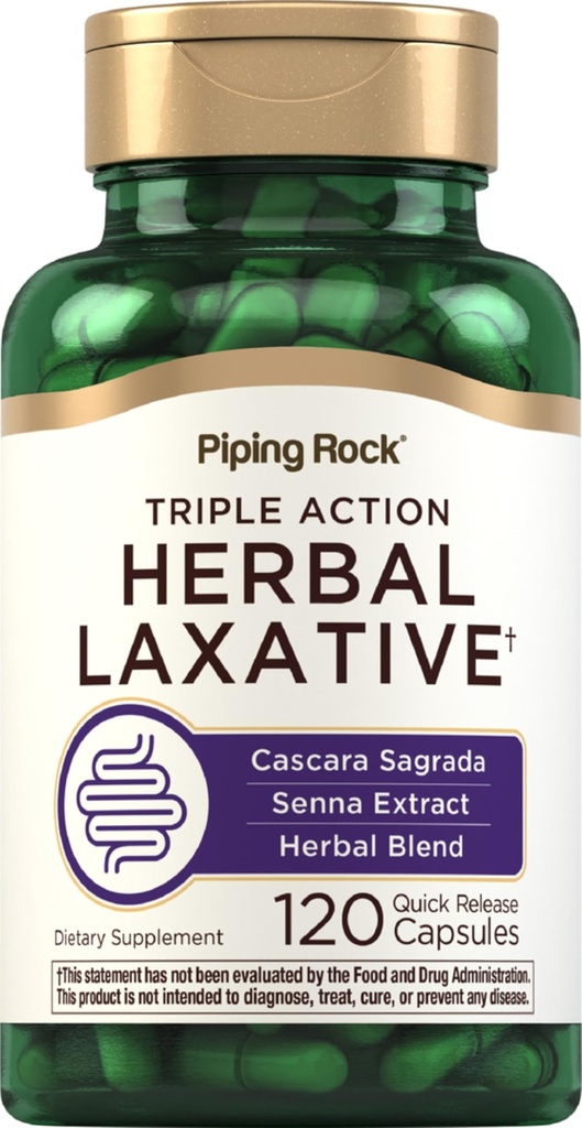 Capsules Laxatives de Piping Rock Herbal de 120 Count.Comble triple action avec Cascara Sagrada et extrait de Senna.