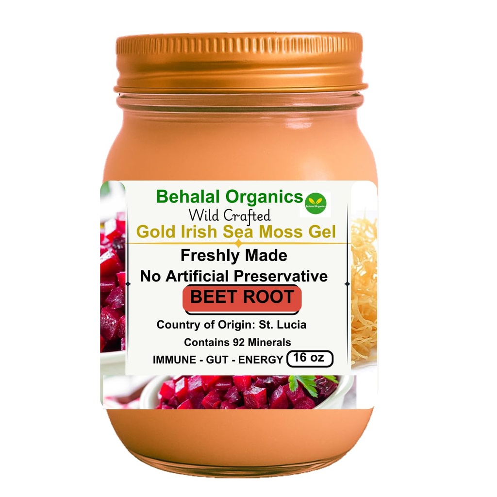 Irish Sea Moss Gel with Beet Root – Wildcrafted from St. Lucia – 100% Natural, Vegan Superfood Supplement – Rich in 92 Minerals 16 oz