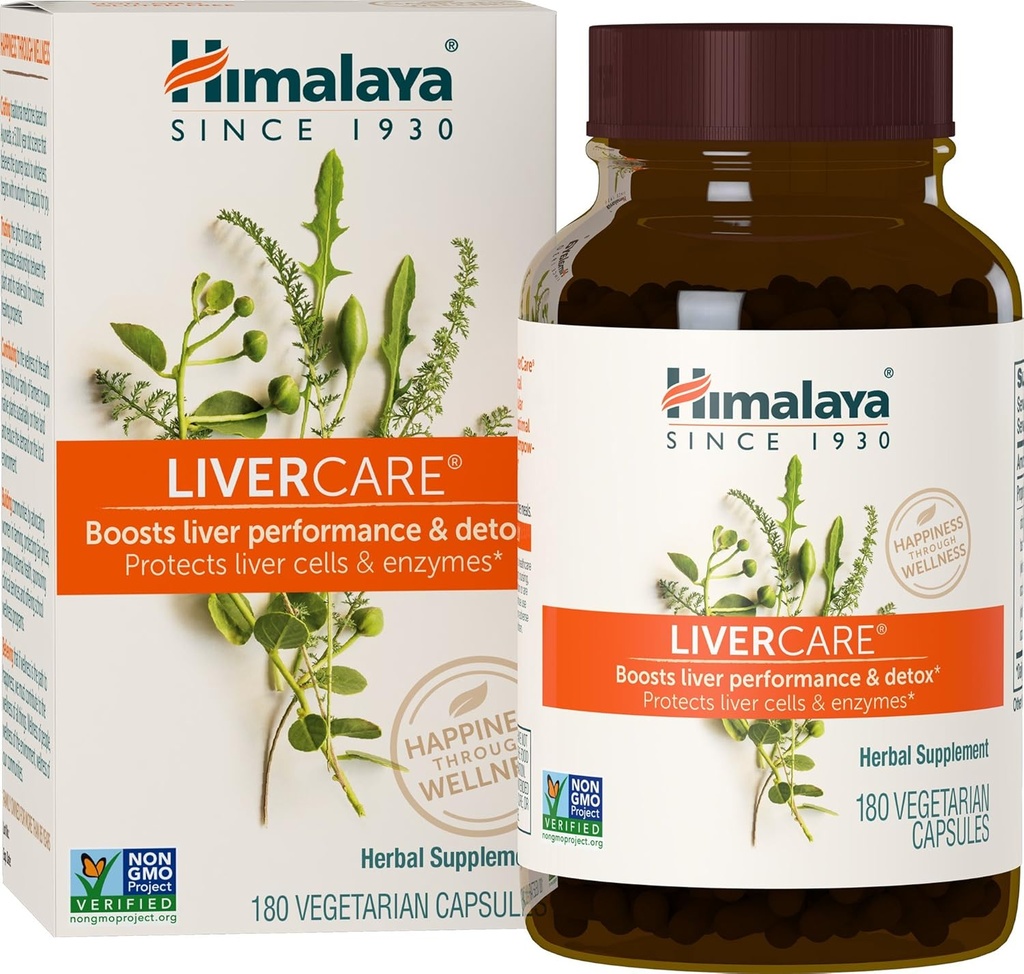 Himalaya LiverCare pour le soutien total du foie, nettoyage et désintoxication, protège les cellules et enzymes, 375 mg, 180 capsules, 90 jours d'approvisionnement