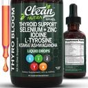 ThyroBloom Thyroïde Support pour les femmes gouttes liquides Iodine L-Tyrosine Sélénium Cuivre Ashwagandha Zinc Kelp Bladderwrack Schisandra Guggul Turmeric Vitamine A D3 B12 Supplément folate par Nutra 4oz propre