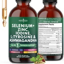 Drops de soutien thyroïde - Sélénium, Zinc, Iodine, L Tyrosine, Ashwagandha, Turmeric, Schisandra Guggu, Cayenne, Basilic - Supplément liquide Folate d'alcool de cuivre - libre, végétalien, non-OGM – 2 oz