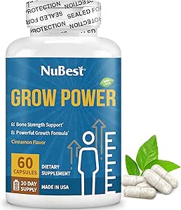 NuBest Grow Power - Calcium Supplement - Magnesium Supplement with Vitamin D3, B6, Zinc, Phosphorus and Multivitamin for Strong Bones, Overall Health for Age 10+ - 1 Month Supply