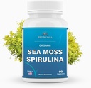 Organic Sea Moss Spirulina, 90 Capsules, Supplément Bio Sea Moss Spirulina, Immuni Support, Endurance & Microingredients Source — Capsules Vegan pour hommes et femmes